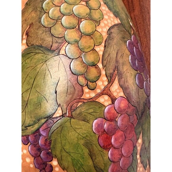 Hand Painted Gourd Half Wall Hanging Carved Grapes Vines Detail 12” - Picture 3 of 7